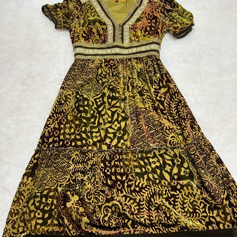 Cynthia Steffe Velvet Dress in Brown and Gold